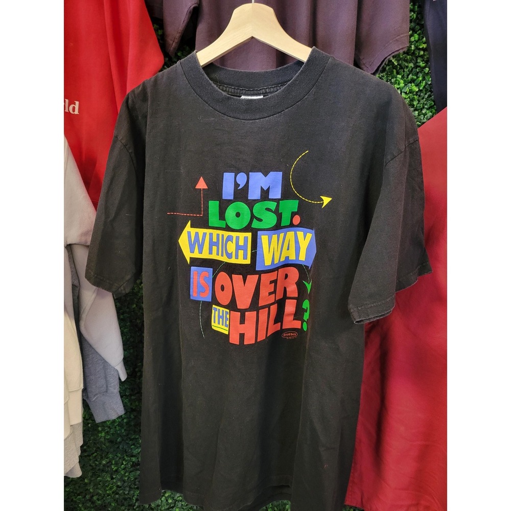 vtg 90s SHOEBOX 50TH BIRTHDAY Tee Large // faded black funny gift comedy art tee